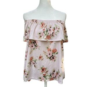 Pinc Light Pink Floral Ruffle Off The Shoulder Top